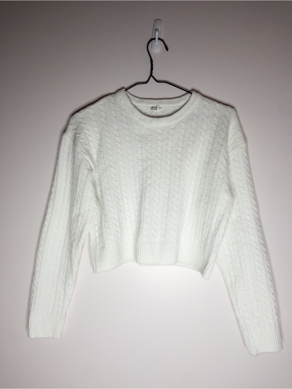 Ardene White Cropped Cable Knit Crewneck Sweater